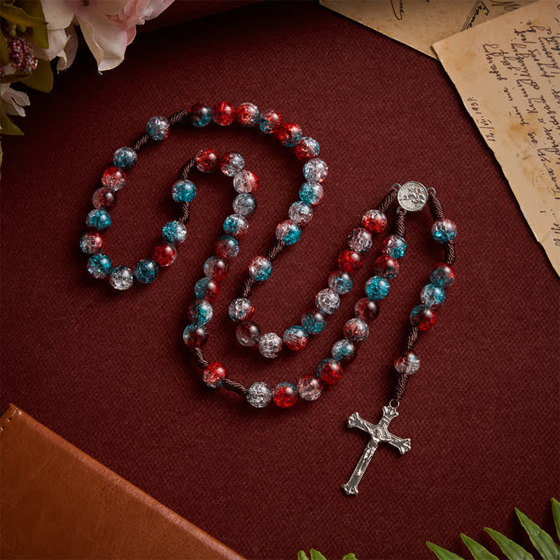 Christmas Themed Translucent Crackle Bead Rosary