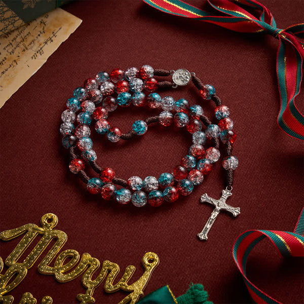 Christmas Themed Translucent Crackle Bead Rosary