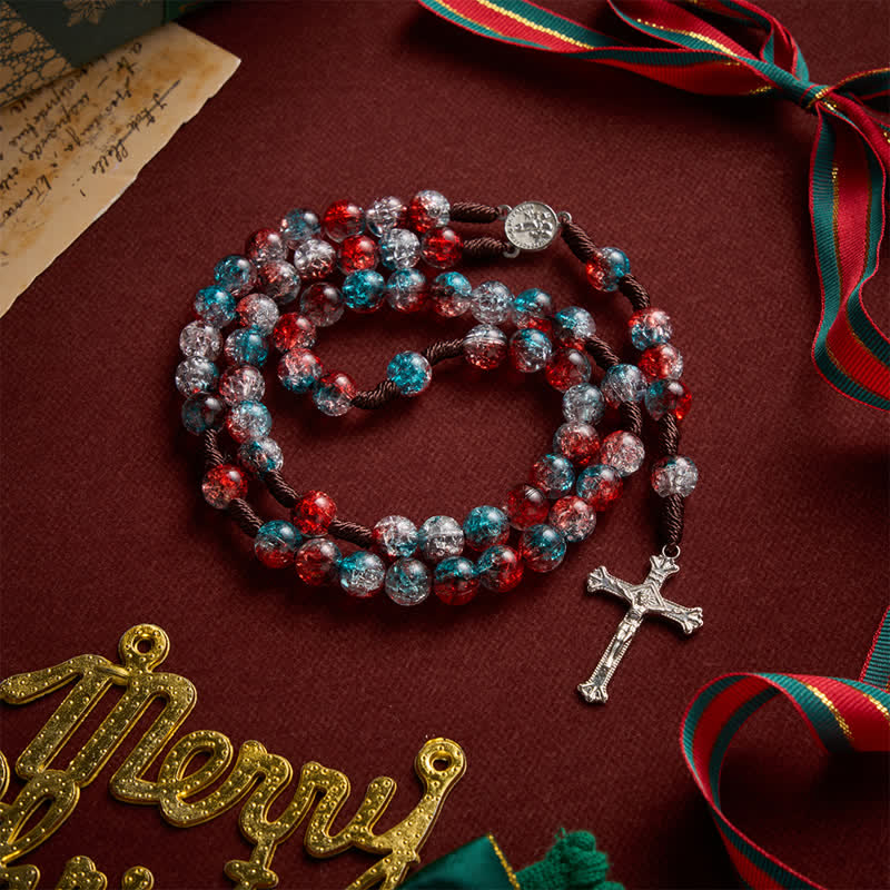 Christmas Themed Translucent Crackle Bead Rosary