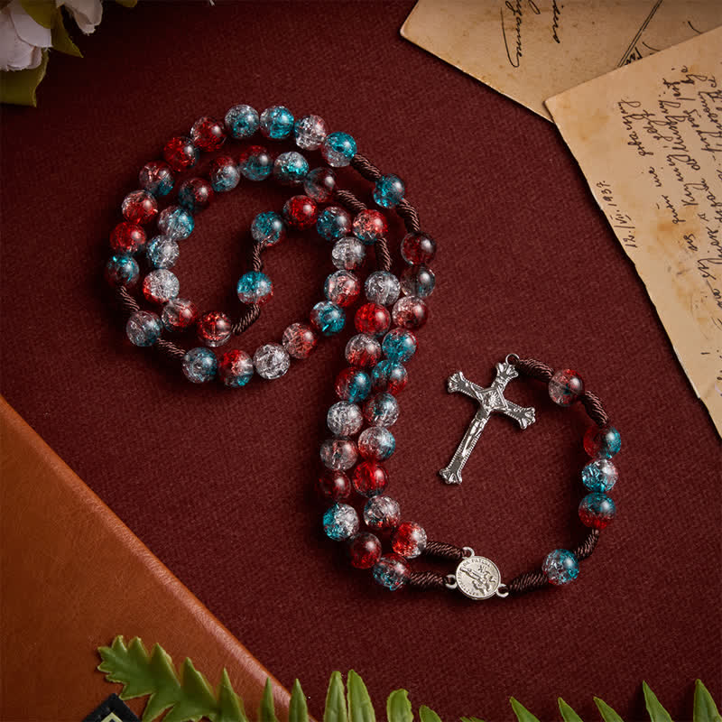 Christmas Themed Translucent Crackle Bead Rosary