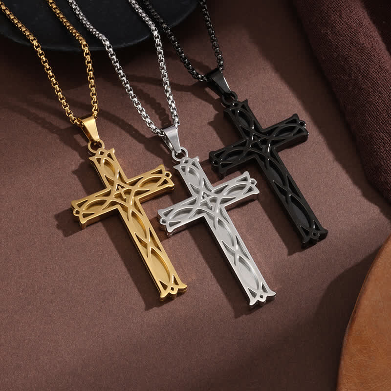 Vintage Openwork Vine Cross Box Chain Necklace: Token of Abiding Heavenly Grace