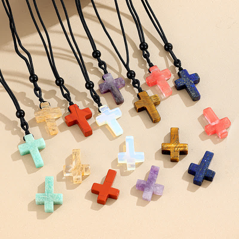 Versatile Natural Stone Cross Knot Necklace: Charm of Everlasting Divine Favor