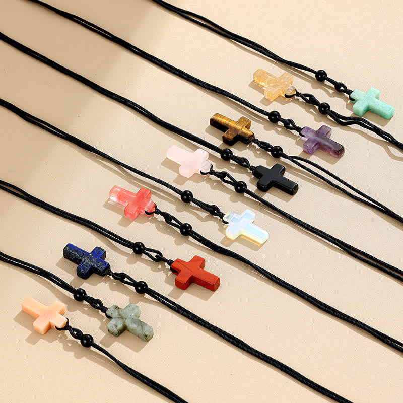 Versatile Natural Stone Cross Knot Necklace: Charm of Everlasting Divine Favor