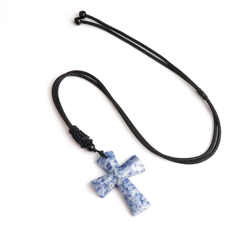 Polished Crystal Cross Knot Cord Necklace: Bearer of Gentle Heavenly Comfort