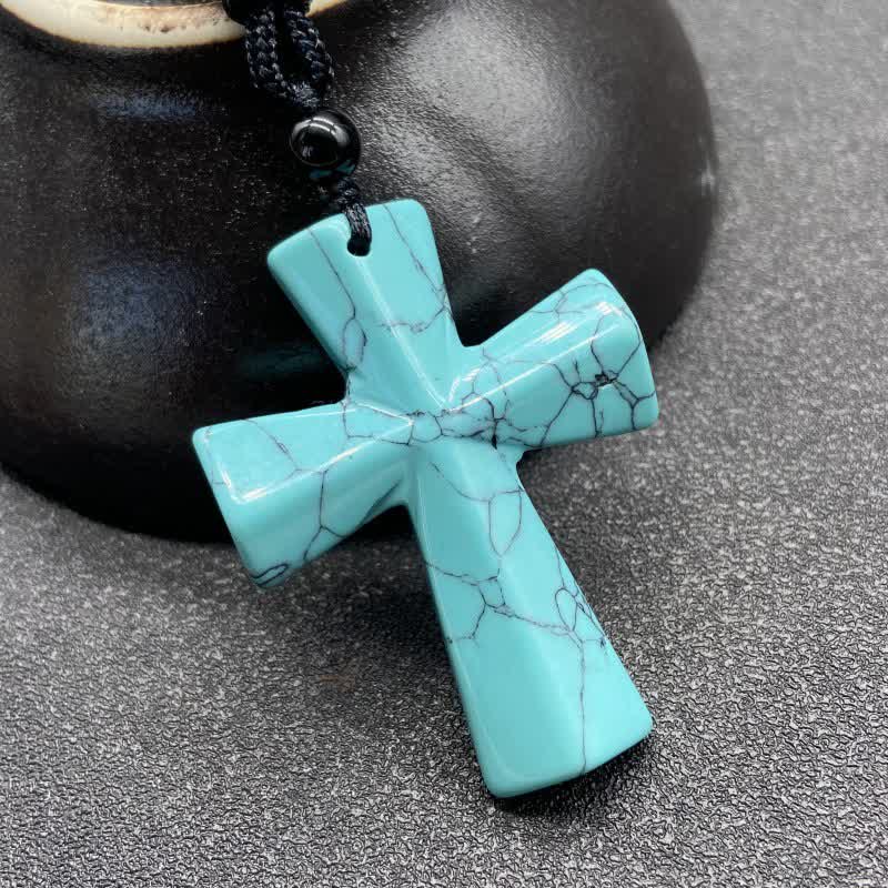 Polished Crystal Cross Knot Cord Necklace: Bearer of Gentle Heavenly Comfort