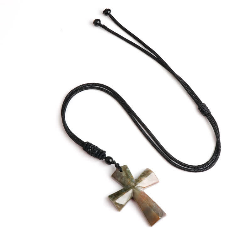 Polished Crystal Cross Knot Cord Necklace: Bearer of Gentle Heavenly Comfort