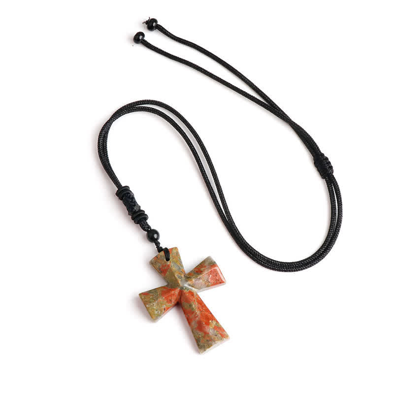 Polished Crystal Cross Knot Cord Necklace: Bearer of Gentle Heavenly Comfort