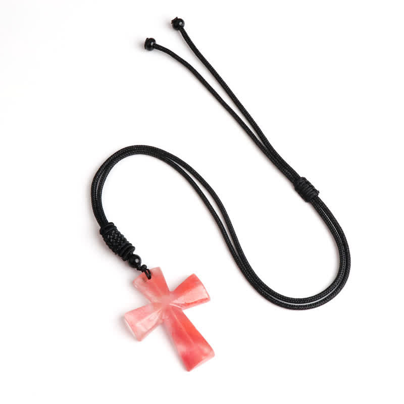 Polished Crystal Cross Knot Cord Necklace: Bearer of Gentle Heavenly Comfort