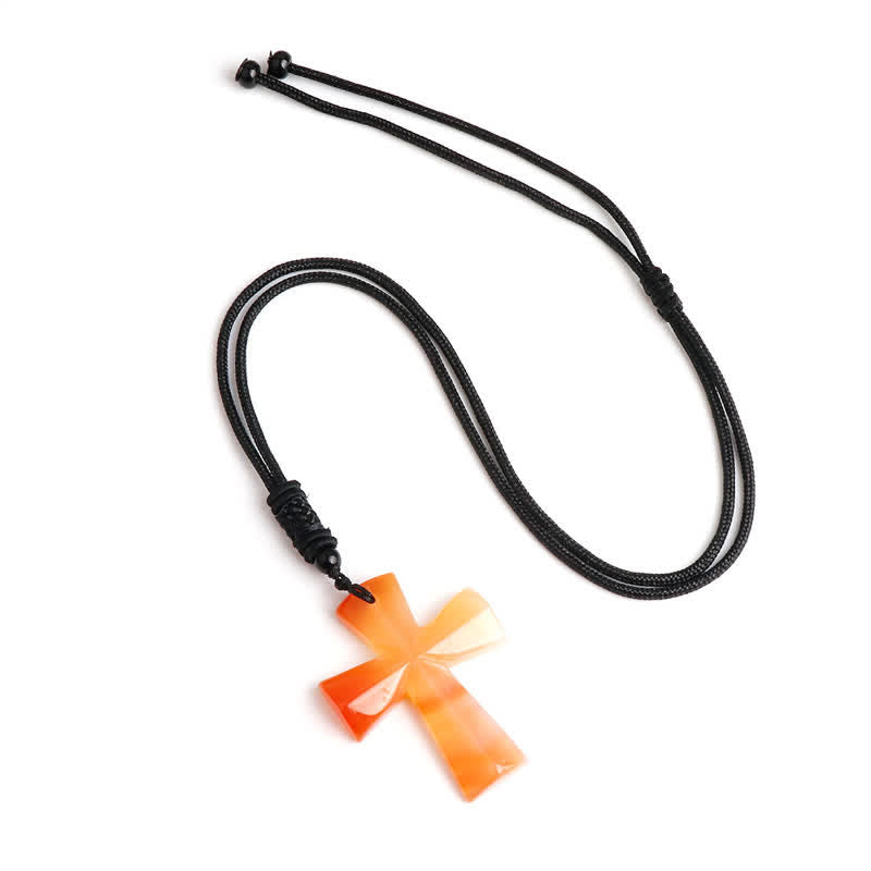 Polished Crystal Cross Knot Cord Necklace: Bearer of Gentle Heavenly Comfort