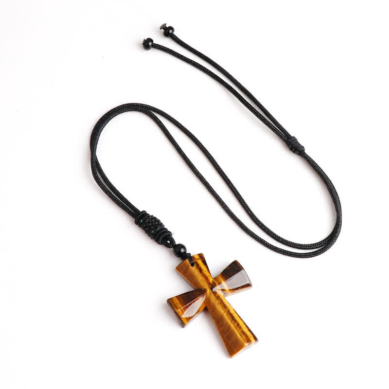 Polished Crystal Cross Knot Cord Necklace: Bearer of Gentle Heavenly Comfort