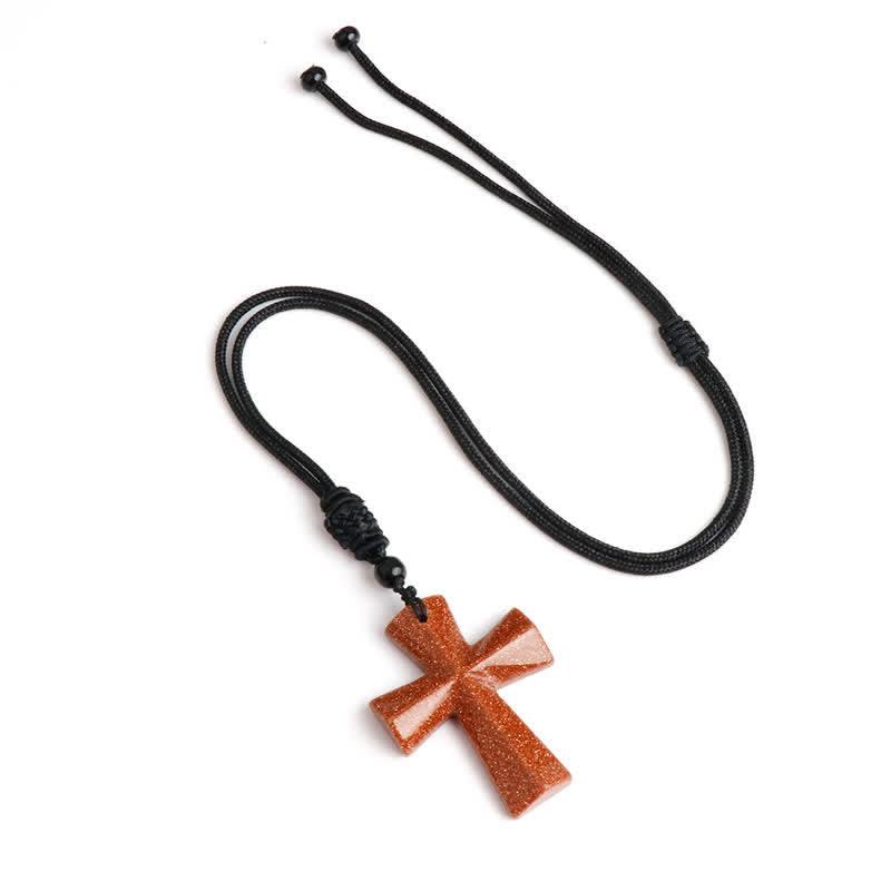 Polished Crystal Cross Knot Cord Necklace: Bearer of Gentle Heavenly Comfort