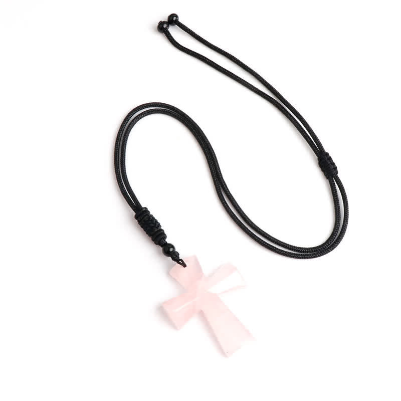 Polished Crystal Cross Knot Cord Necklace: Bearer of Gentle Heavenly Comfort