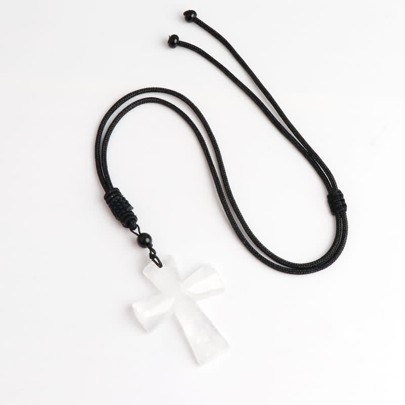Polished Crystal Cross Knot Cord Necklace: Bearer of Gentle Heavenly Comfort