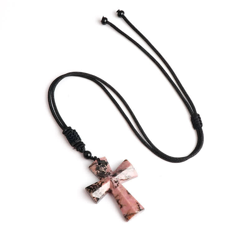 Polished Crystal Cross Knot Cord Necklace: Bearer of Gentle Heavenly Comfort