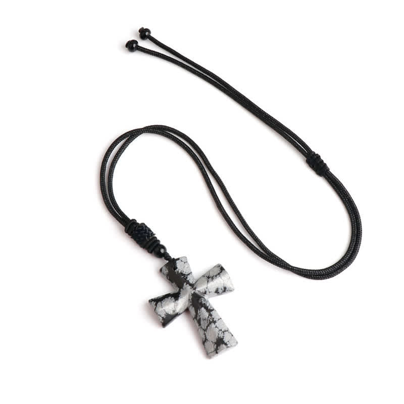 Polished Crystal Cross Knot Cord Necklace: Bearer of Gentle Heavenly Comfort