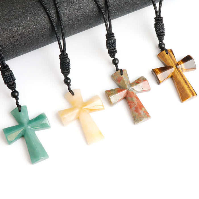 Polished Crystal Cross Knot Cord Necklace: Bearer of Gentle Heavenly Comfort
