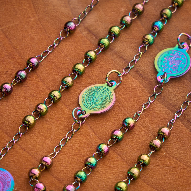 Our Lady Medal & Cross Ball Chain Rosary: Token of Gentle Divine Comfort