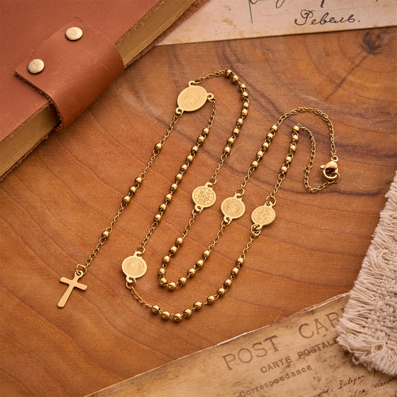 Our Lady Medal & Cross Ball Chain Rosary: Token of Gentle Divine Comfort
