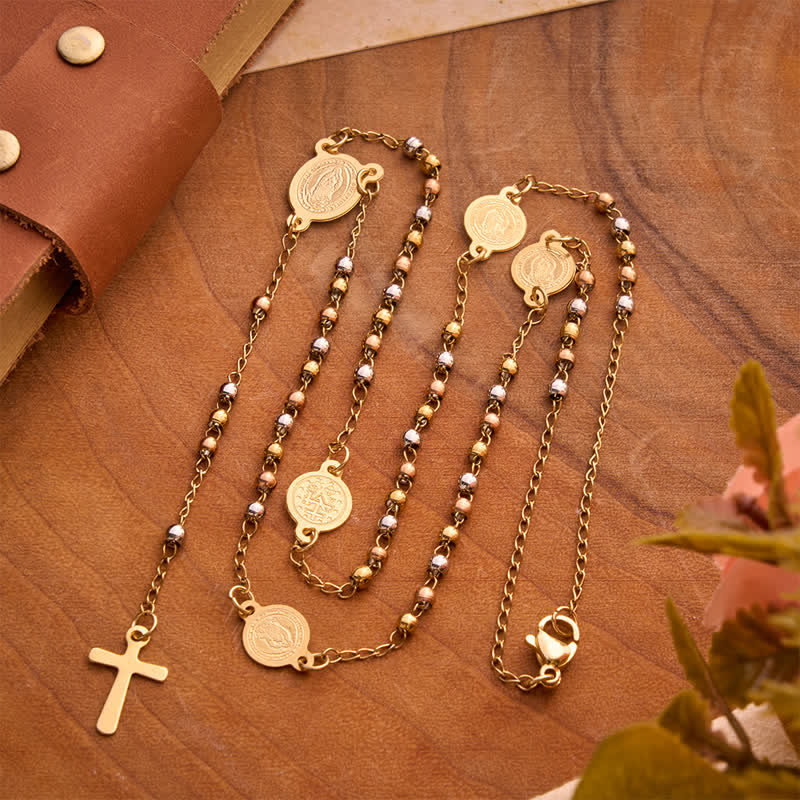 Our Lady Medal & Cross Ball Chain Rosary: Token of Gentle Divine Comfort