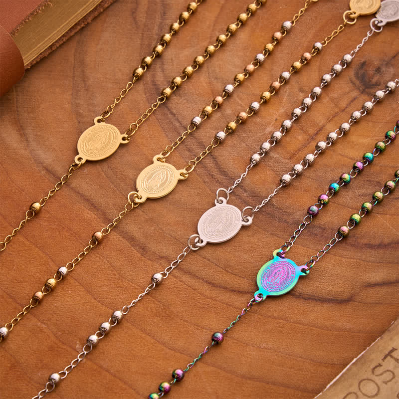 Our Lady Medal & Cross Ball Chain Rosary: Token of Gentle Divine Comfort
