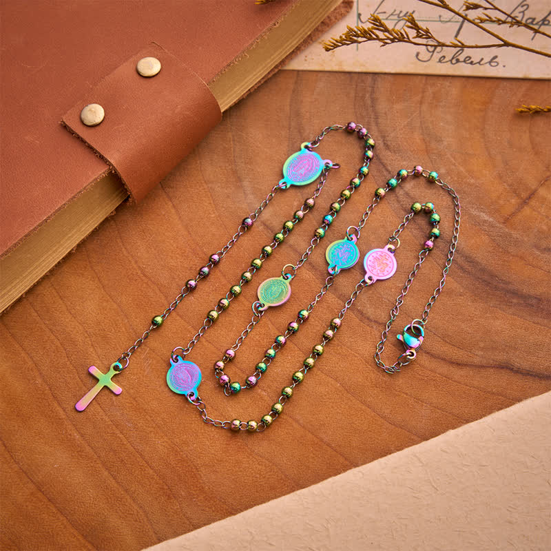 Our Lady Medal & Cross Ball Chain Rosary: Token of Gentle Divine Comfort