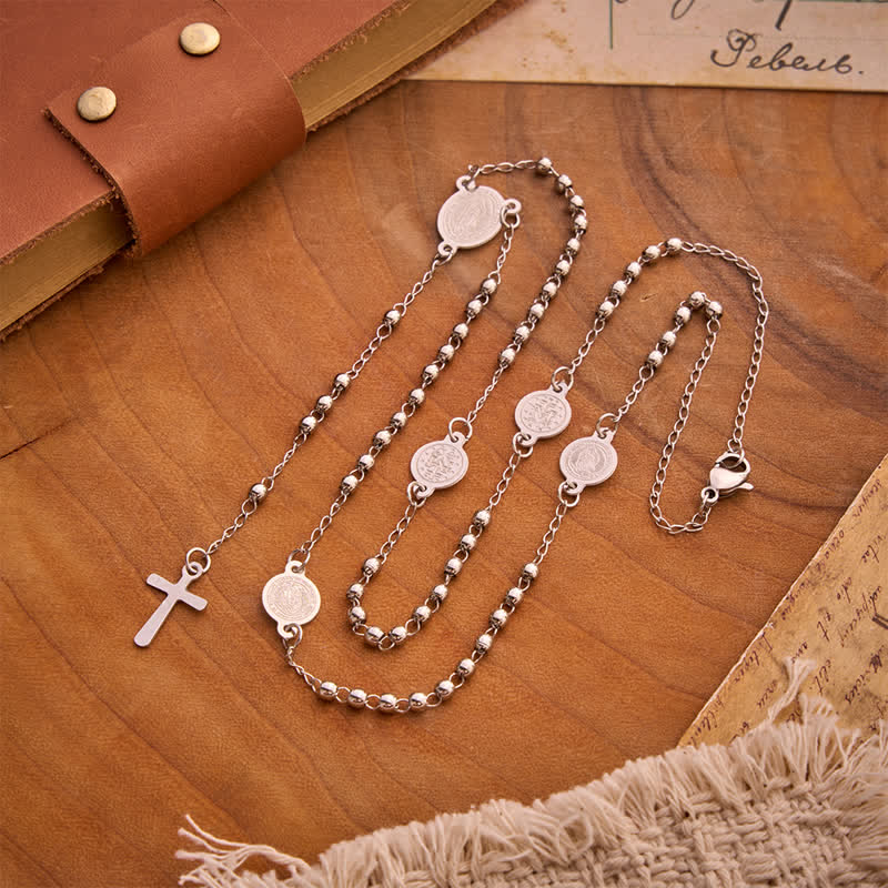 Our Lady Medal & Cross Ball Chain Rosary: Token of Gentle Divine Comfort