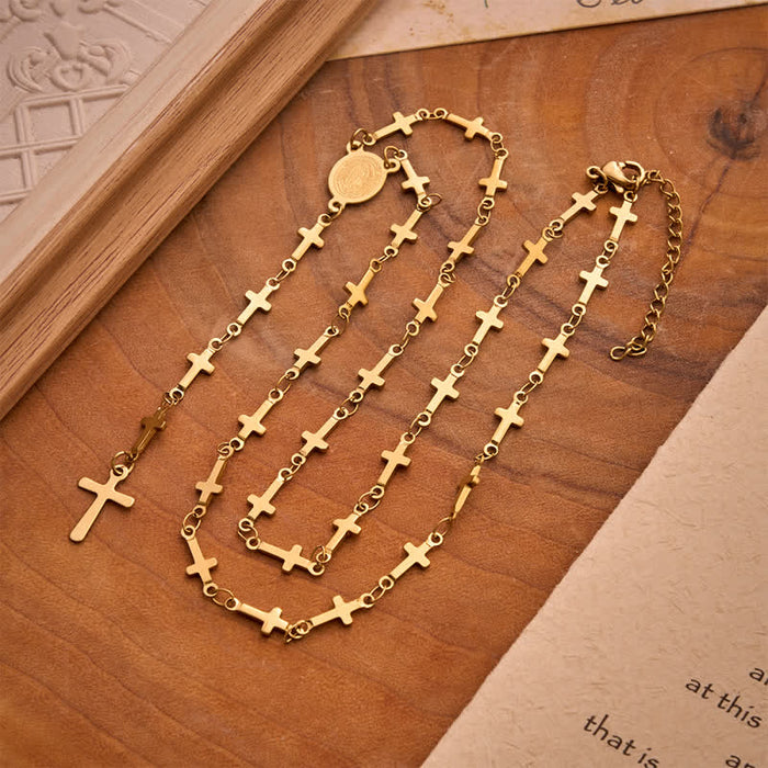 Our Lady Medal Cross Link Rosary: Token of Gentle Divine Comfort
