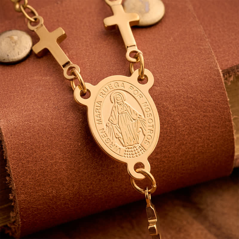 Our Lady Medal Cross Link Rosary: Token of Gentle Divine Comfort