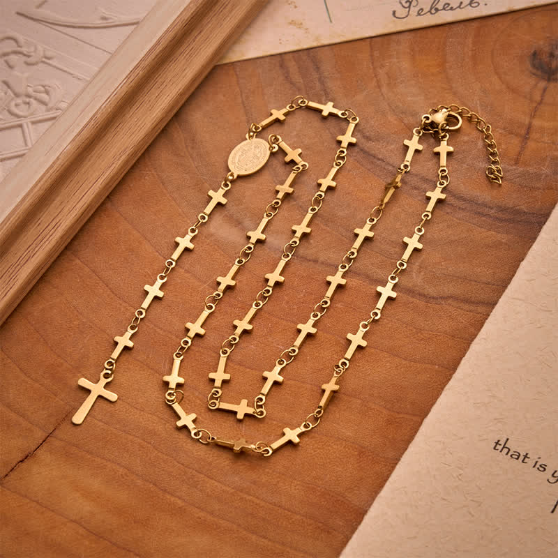 Our Lady Medal Cross Link Rosary: Token of Gentle Divine Comfort