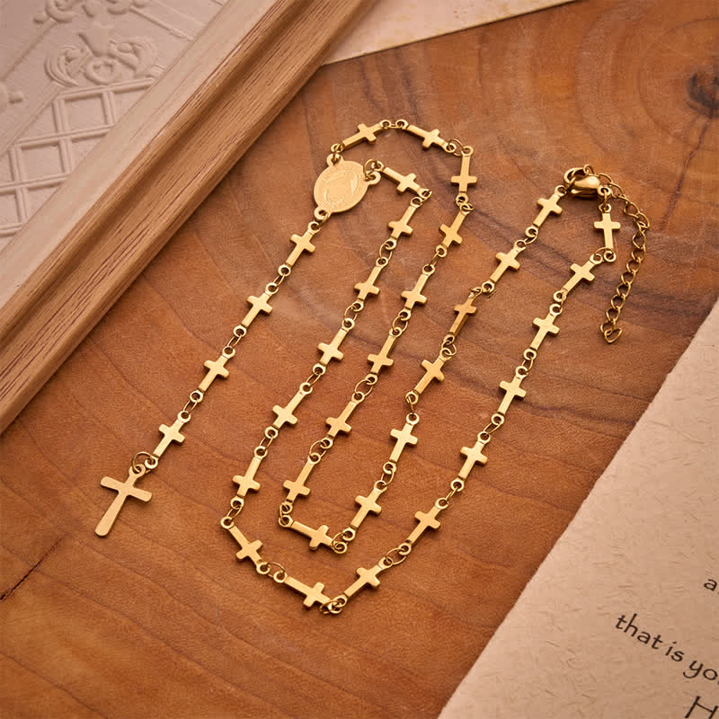 Our Lady Medal Cross Link Rosary: Token of Gentle Divine Comfort