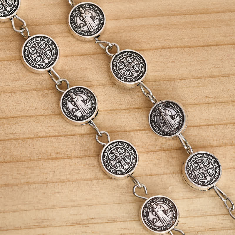 Engraved St Benedict Rosary Bracelet With Crucifix