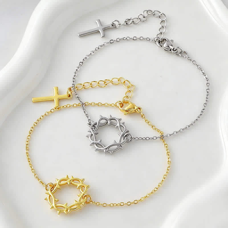 Crown of Thorns & Cross Copper Chain Bracelet: Token of Gentle Divine Comfort
