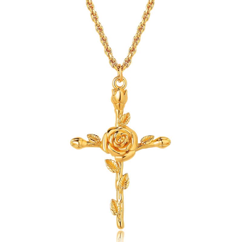 Polished Zinc Alloy Birth Flower Cross Necklace: Icon of Warm Heavenly Blessing