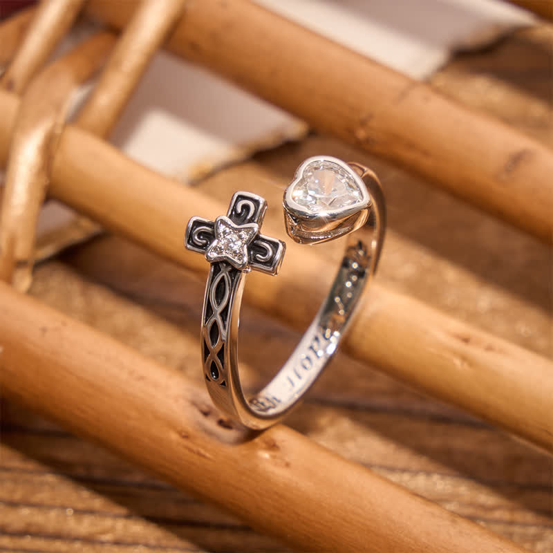 Inscribed Faith Hope Love Cross Heart Ring: Token of Gentle Divine Comfort