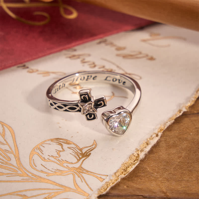 Inscribed Faith Hope Love Cross Heart Ring: Token of Gentle Divine Comfort