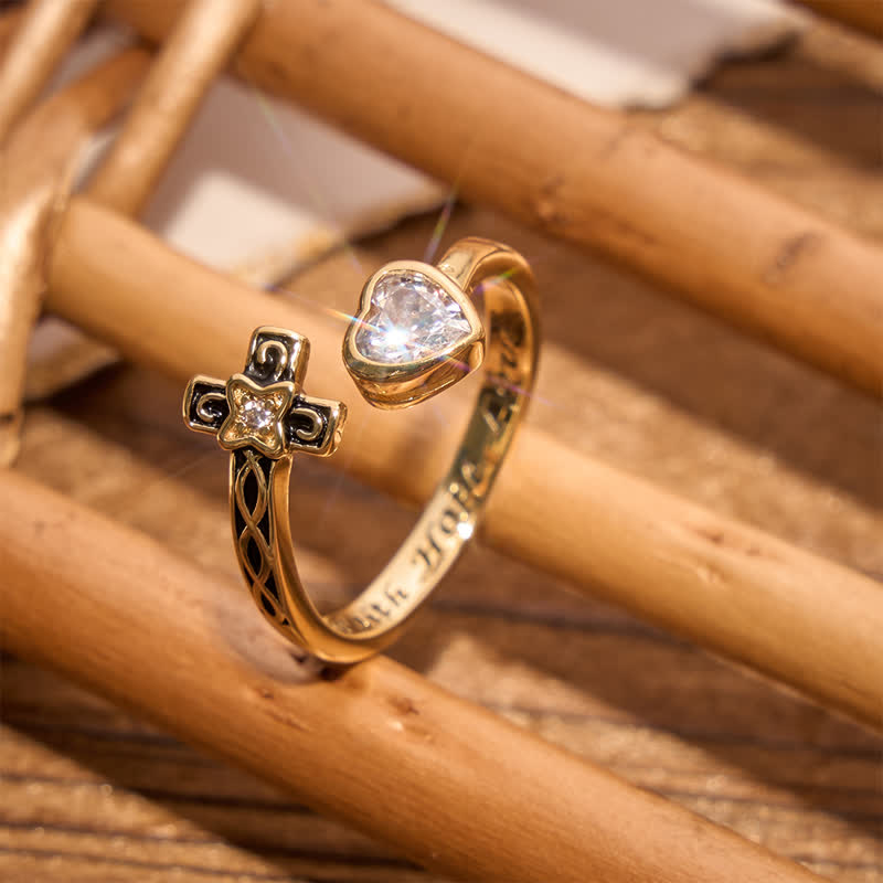 Inscribed Faith Hope Love Cross Heart Ring: Token of Gentle Divine Comfort