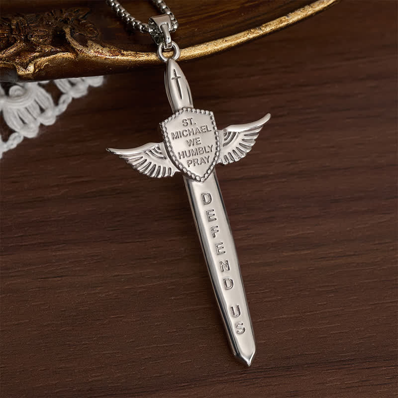 Uplifting Double-Face St. Michael Wing Sword Cross Necklace