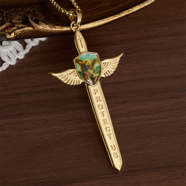 Uplifting Double-Face St. Michael Wing Sword Cross Necklace