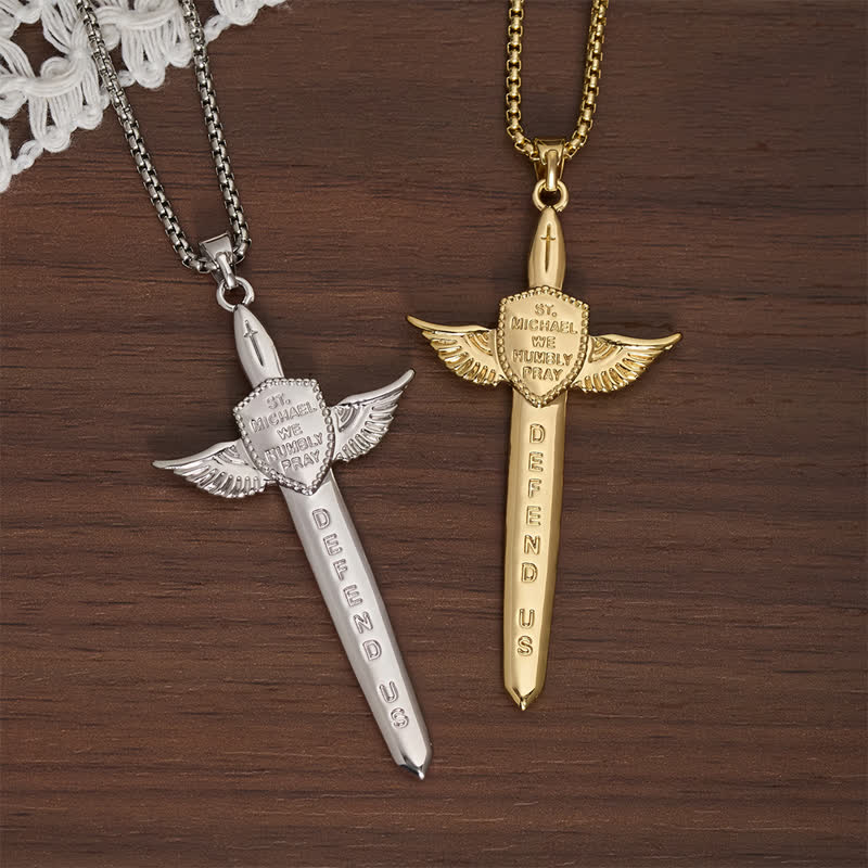 Uplifting Double-Face St. Michael Wing Sword Cross Necklace