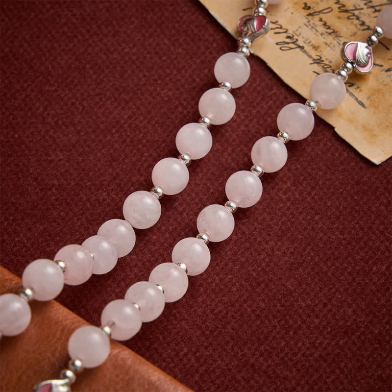 Blush Rose Quartz Rosary With Our Lady Medallion & Rose Cross: Token of Tender Divine Love