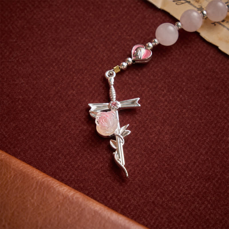 Blush Rose Quartz Rosary With Our Lady Medallion & Rose Cross: Token of Tender Divine Love