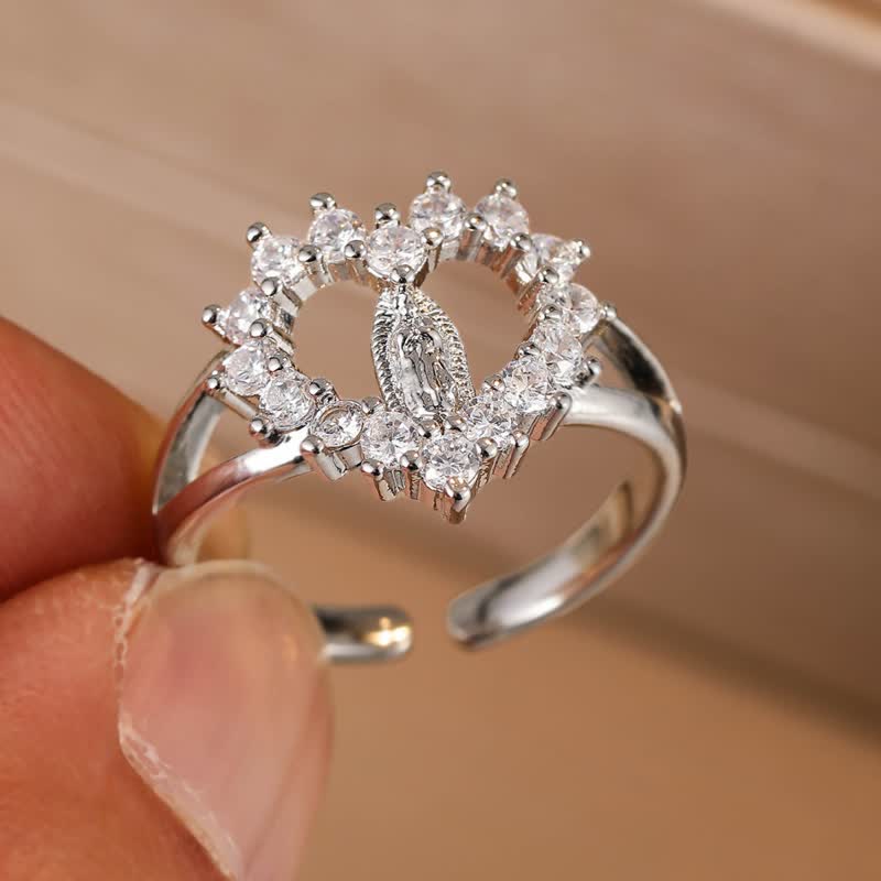 Elegant Crystal Framed Our Lady of Guadalupe Ring: Emblem of Heavenly Gentle Favor