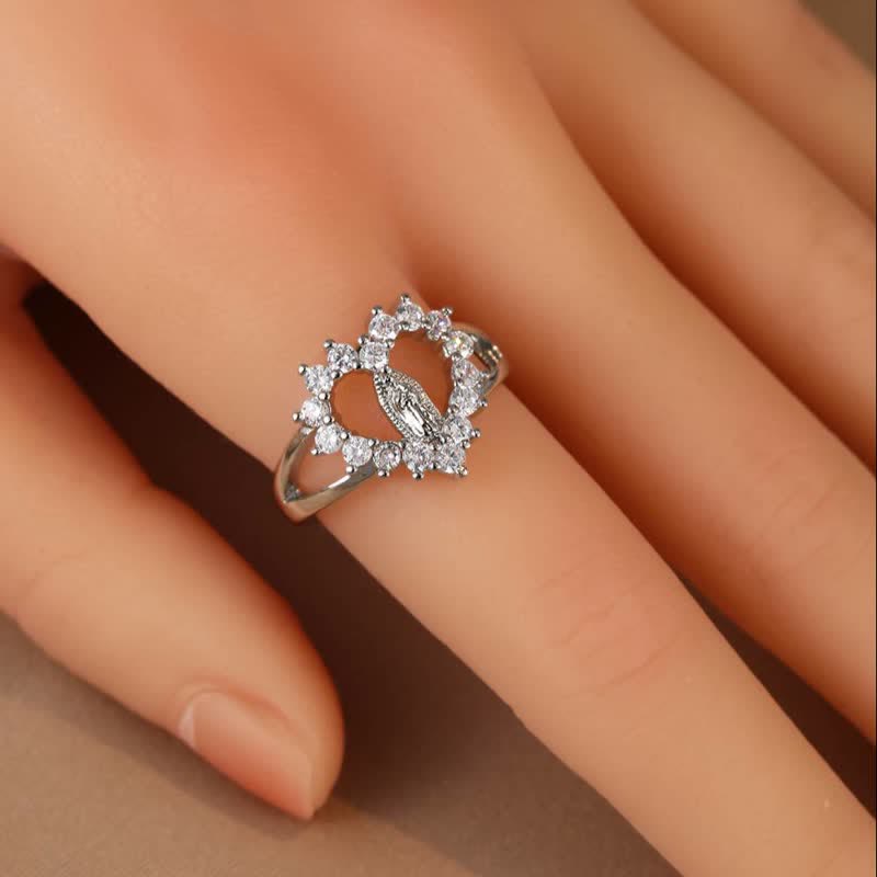 Elegant Crystal Framed Our Lady of Guadalupe Ring: Emblem of Heavenly Gentle Favor