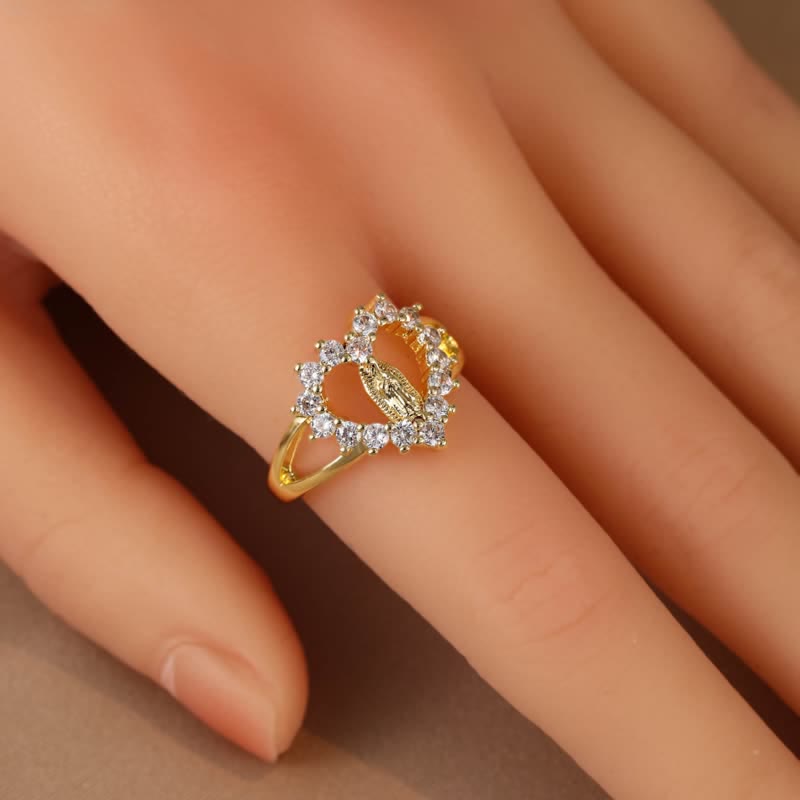 Elegant Crystal Framed Our Lady of Guadalupe Ring: Emblem of Heavenly Gentle Favor