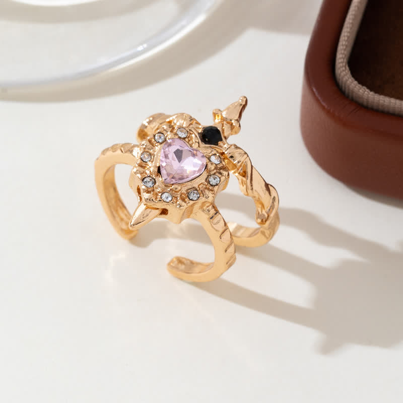 Heart Crystal & Sword Cross Split Band Ring: Token of Gentle Divine Tenderness