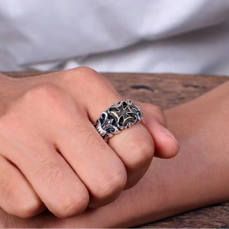Ornate Engraved Cross Adjustable Ring: Sign of Enduring Divine Protection