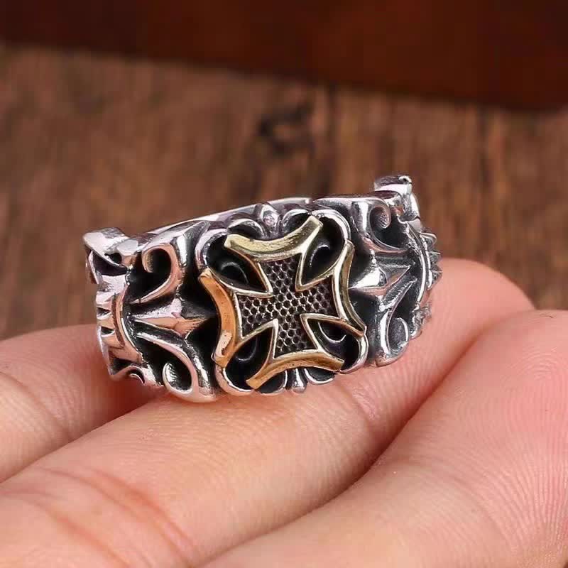 Ornate Engraved Cross Adjustable Ring: Sign of Enduring Divine Protection