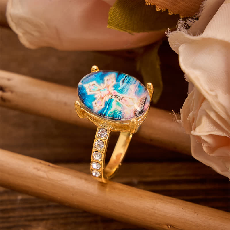 Artisan Polished Copper Cross Image Ring: Emblem of Radiant Heavenly Promise
