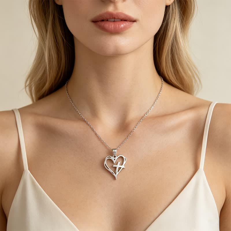Minimal Polished Heart Cross Stainless Steel Pendant: Emblem of Holy Heavenly Favor