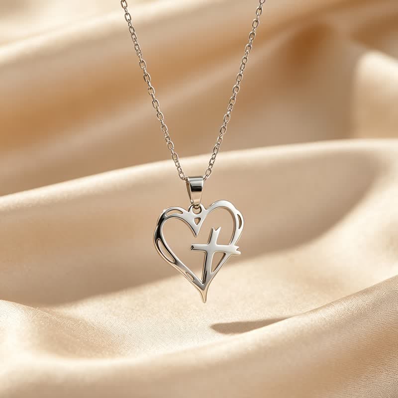 Minimal Polished Heart Cross Stainless Steel Pendant: Emblem of Holy Heavenly Favor